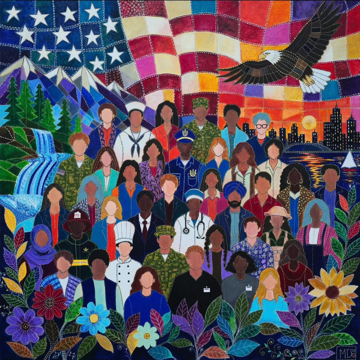 Threads of America, 48 x 48 inch acrylic painting